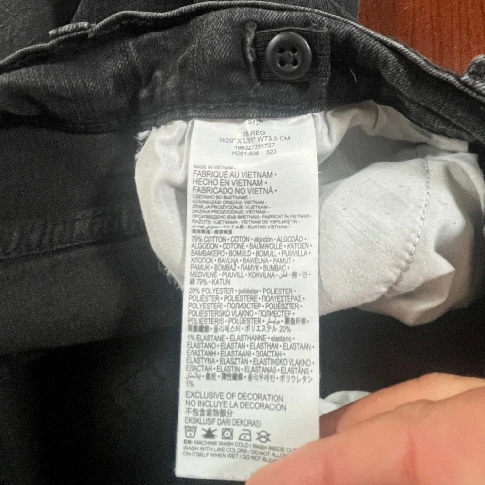 Levi's 511 Slim Jeans Kids Size 18 Tag 29x31 Meas 29x28.5 Black Performance Flaw